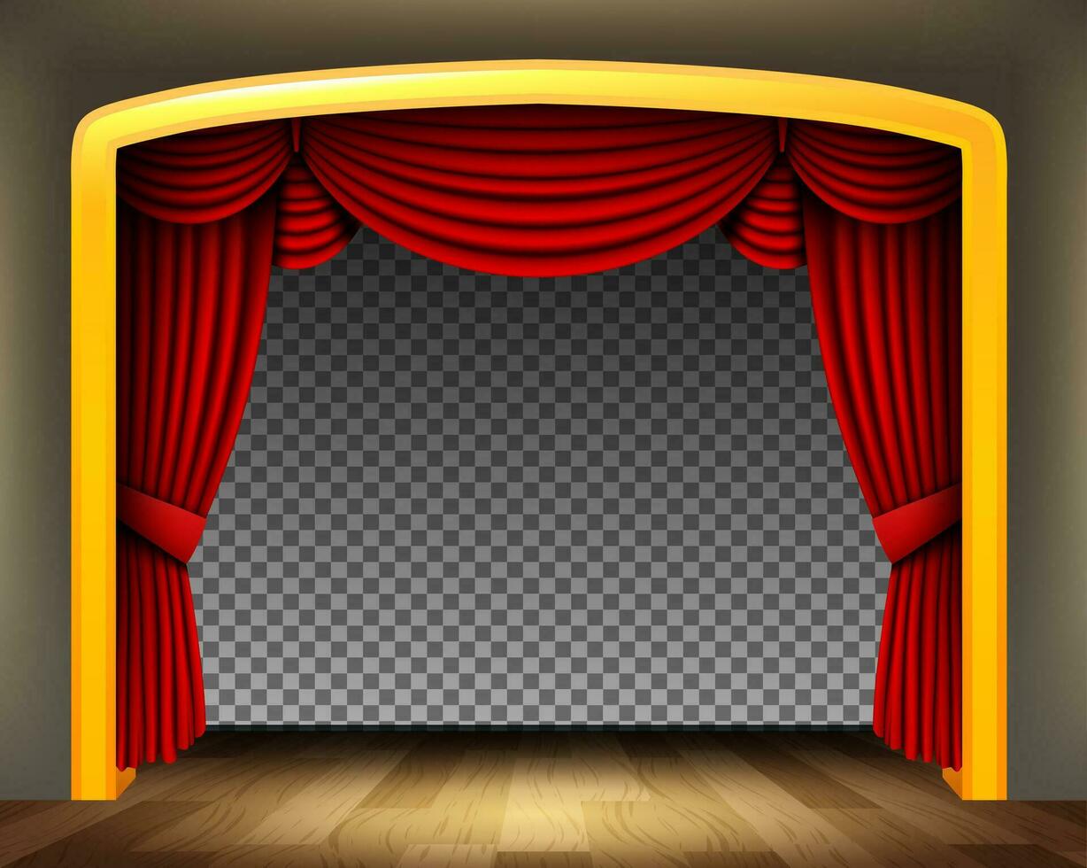 Red Curtain of Classical Theater with Wood Floor On Pattern background, Vector Illustration