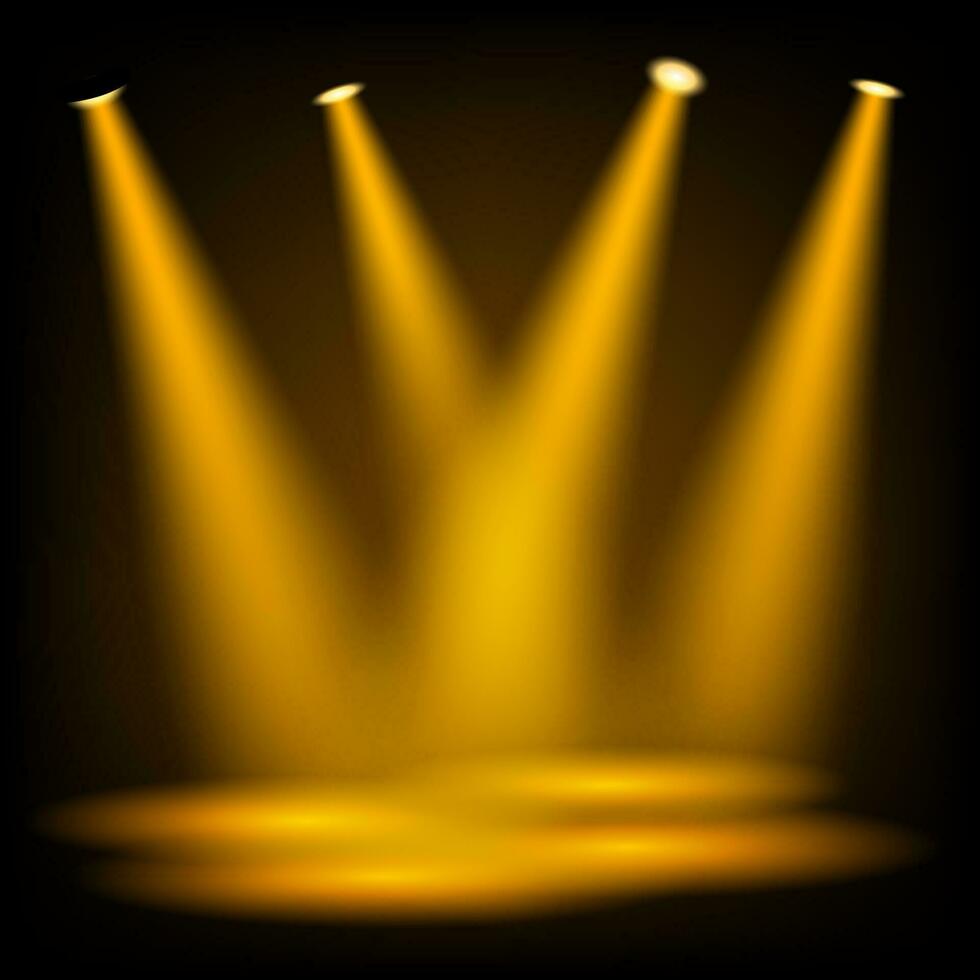 Golden Spotlights Shining Background, Vector Illustration