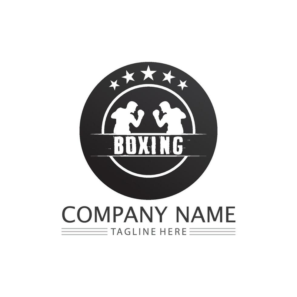 Boxing icon set and boxer design illustration symbol of fighter vector