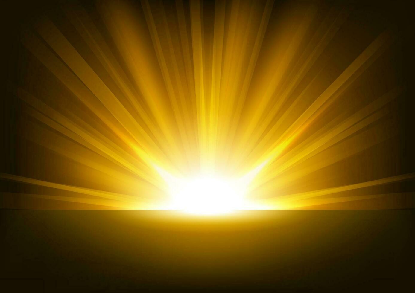 Golden Rays Rising On Dark Background, Vector Illustration