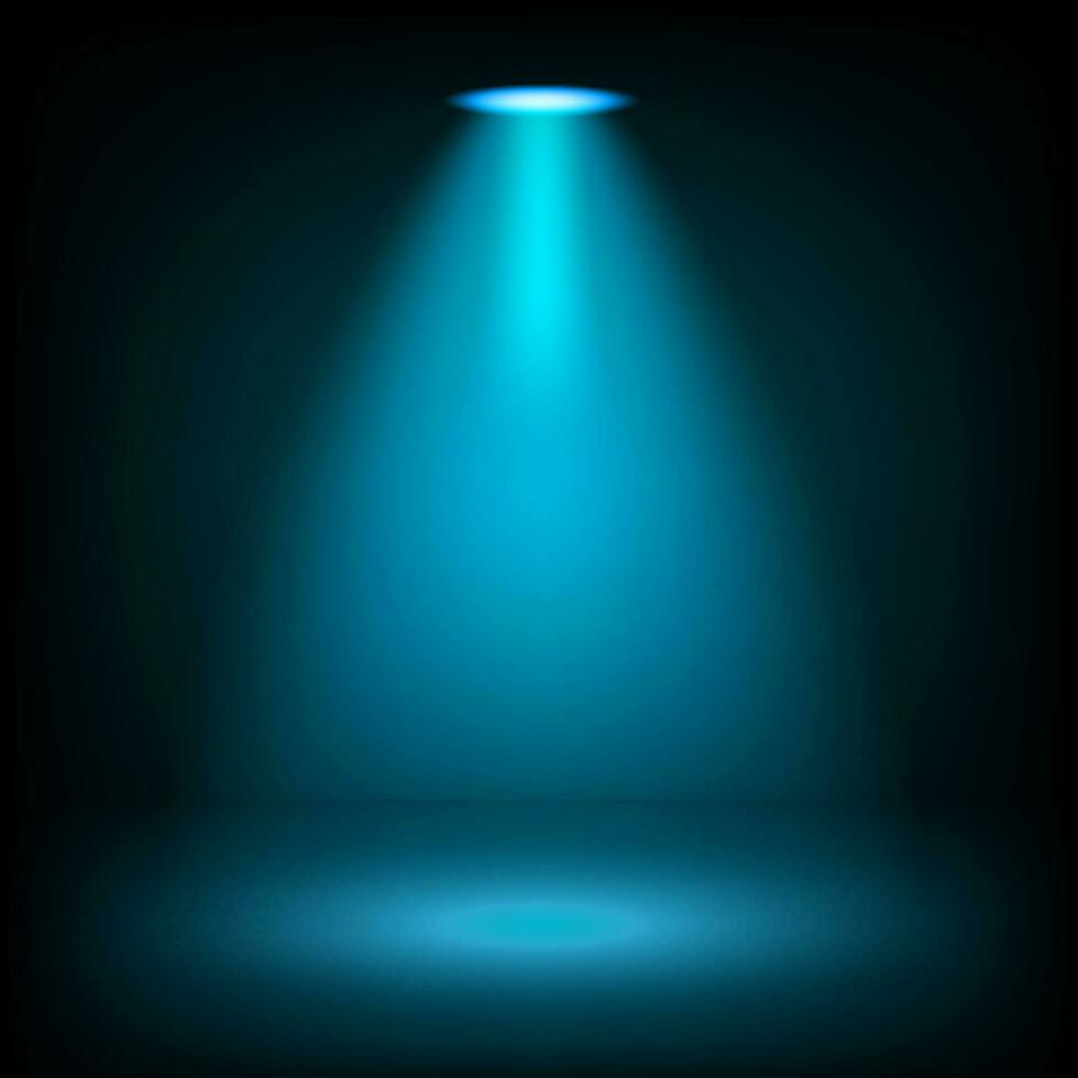 Blue Spotlight Shining On Dark Background, Vector Illustration