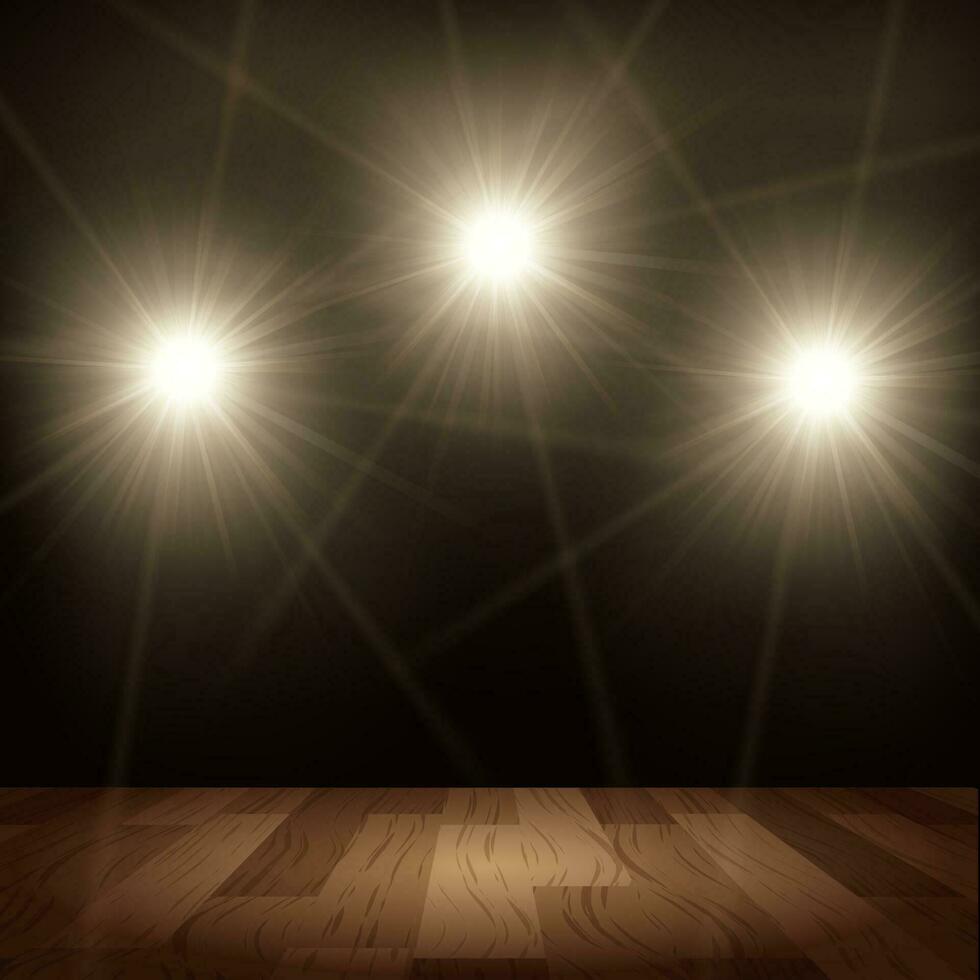 Bright Lights In Show Performance with Wood Floor, Vector Illustration
