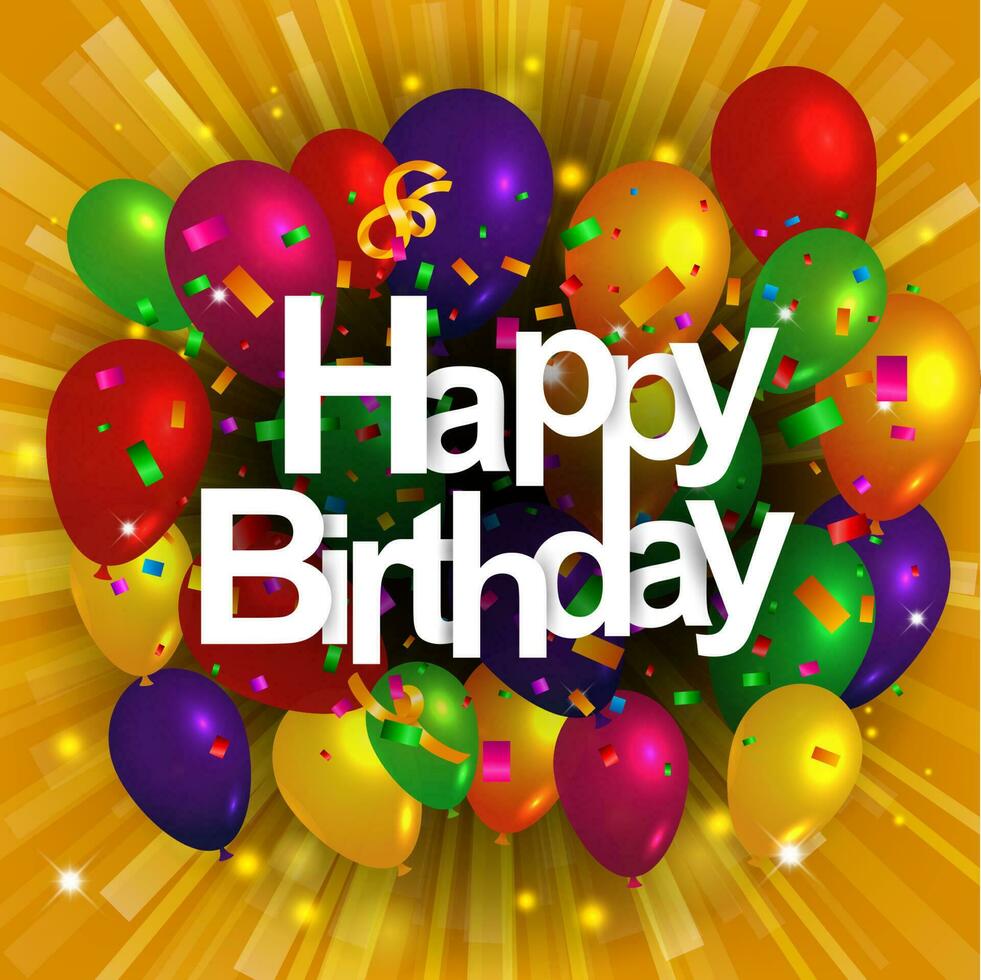 Happy Birthday Greeting card with Balloons and Confetti, Vector Illustration