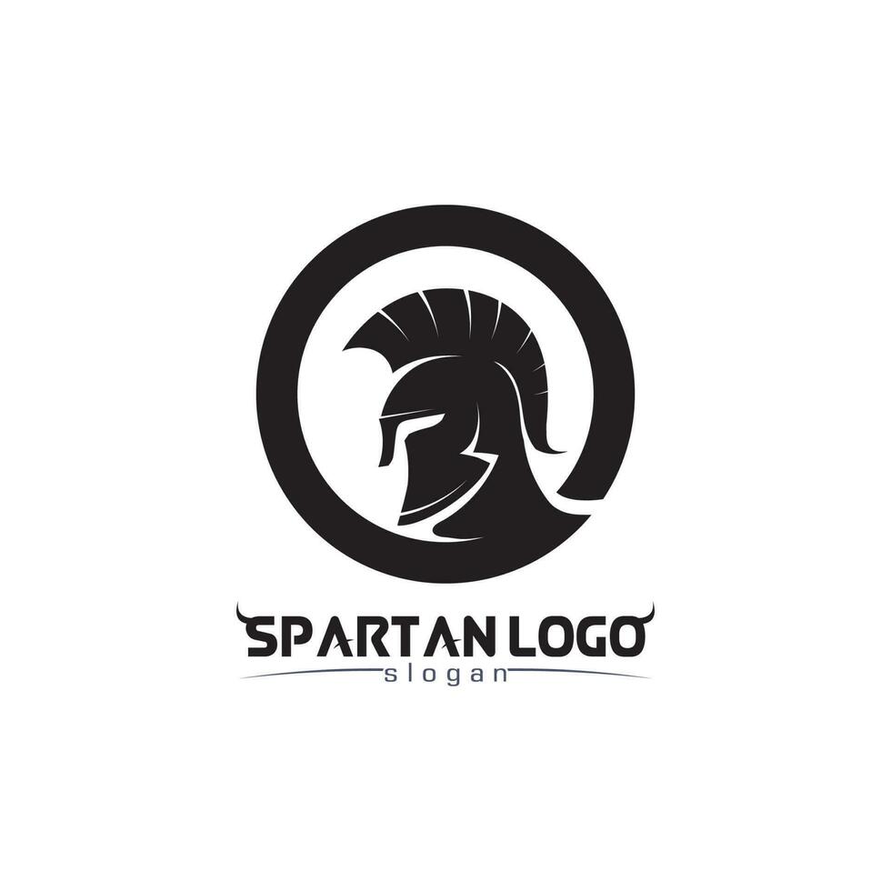 espartano logo negro gladiador y vector diseño casco y cabeza negro