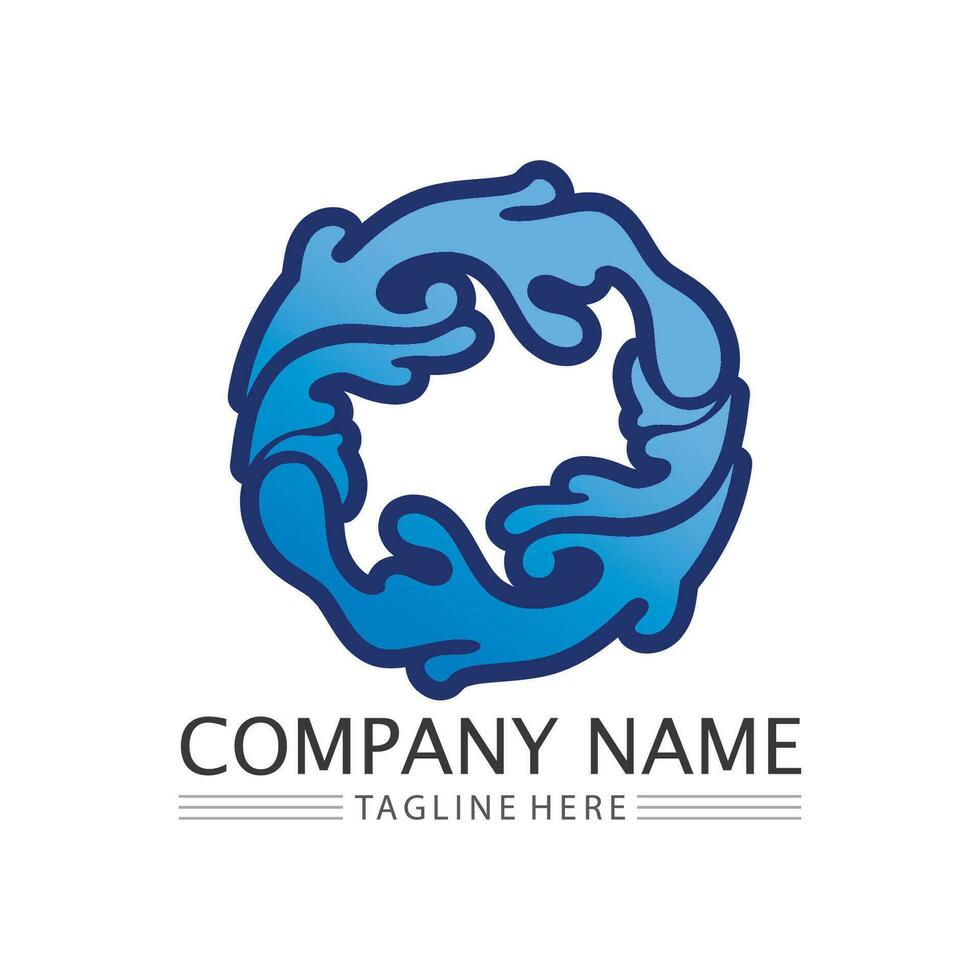wave and water Isolated round shape logo Blue color logotype Flowing water image. Sea, ocean, river surface vector