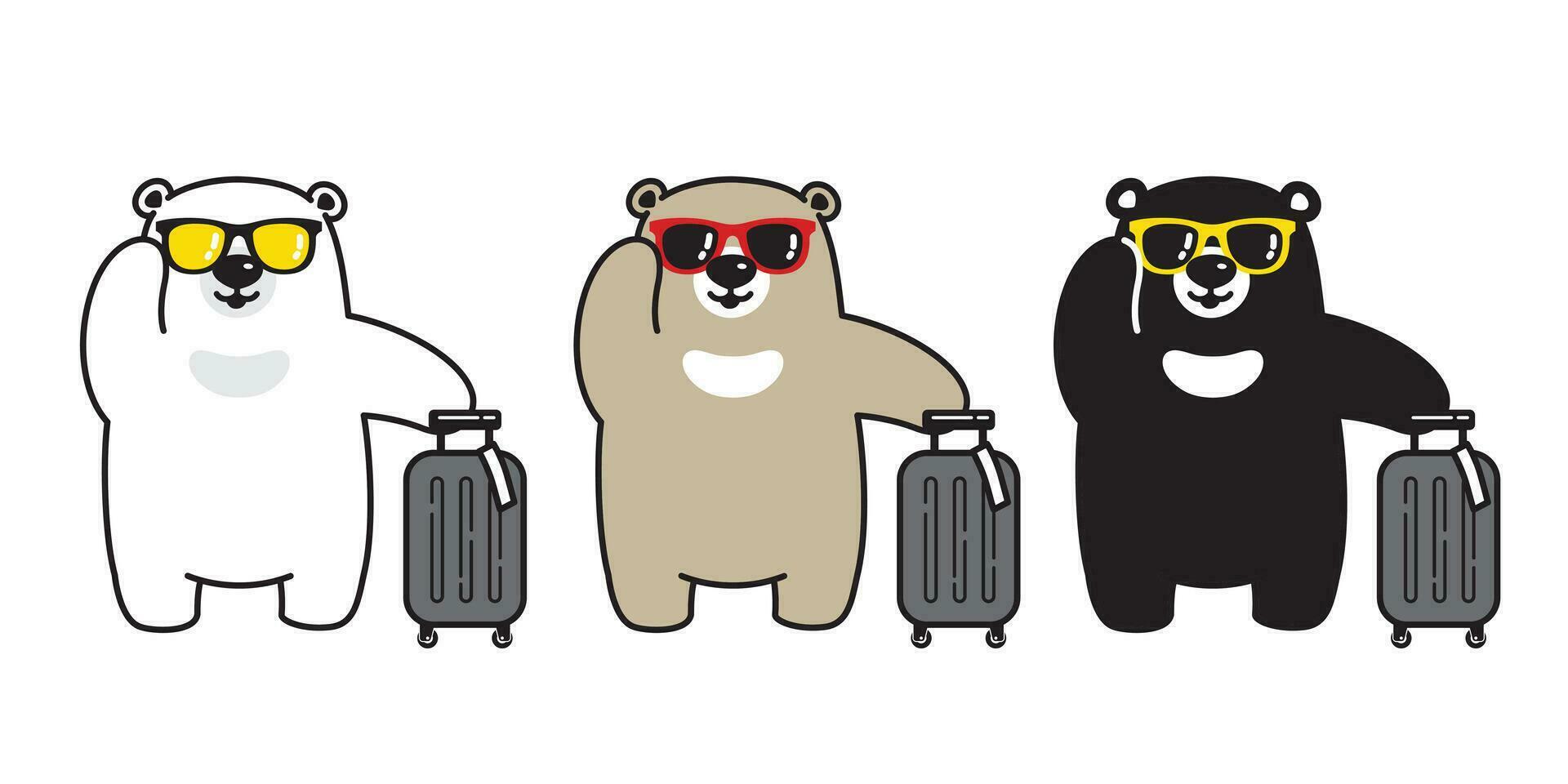 oso vector polar oso Gafas de sol viaje bolso viajero aire Puerto dibujos animados personaje icono logo aislado ilustración