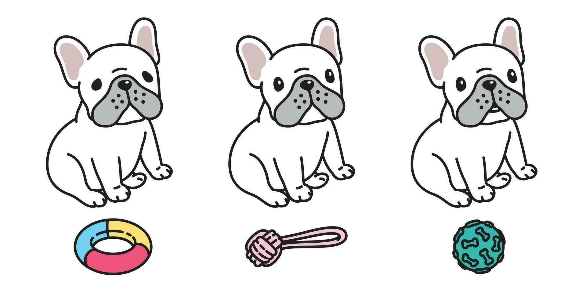 perro vector francés buldog icono personaje dibujos animados perrito hueso comida cuenco juguete raza logo ilustración garabatear