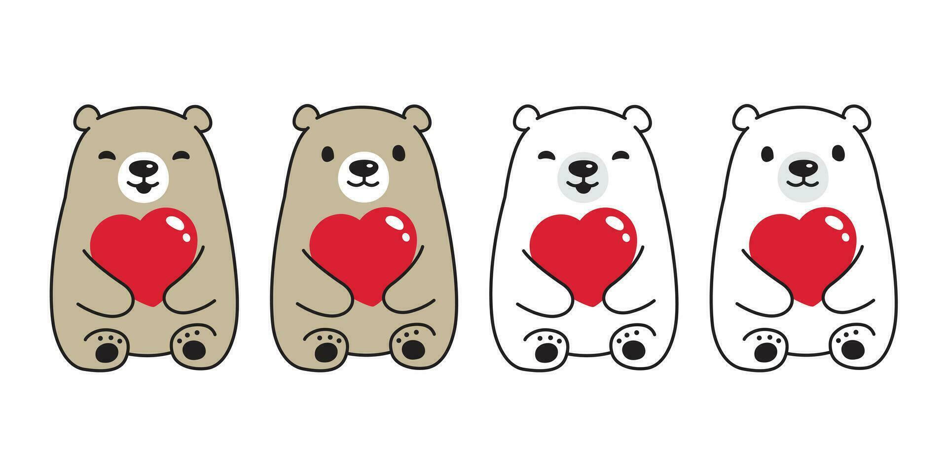 oso vector polar oso corazón enamorado abrazo sentado dibujos animados personaje icono logo ilustración garabatear