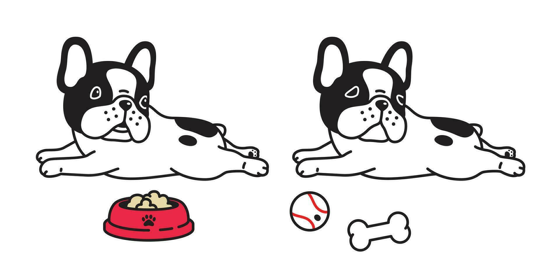 dog vector french bulldog icon character cartoon puppy bone food bowl ball breed logo illustration doodle black