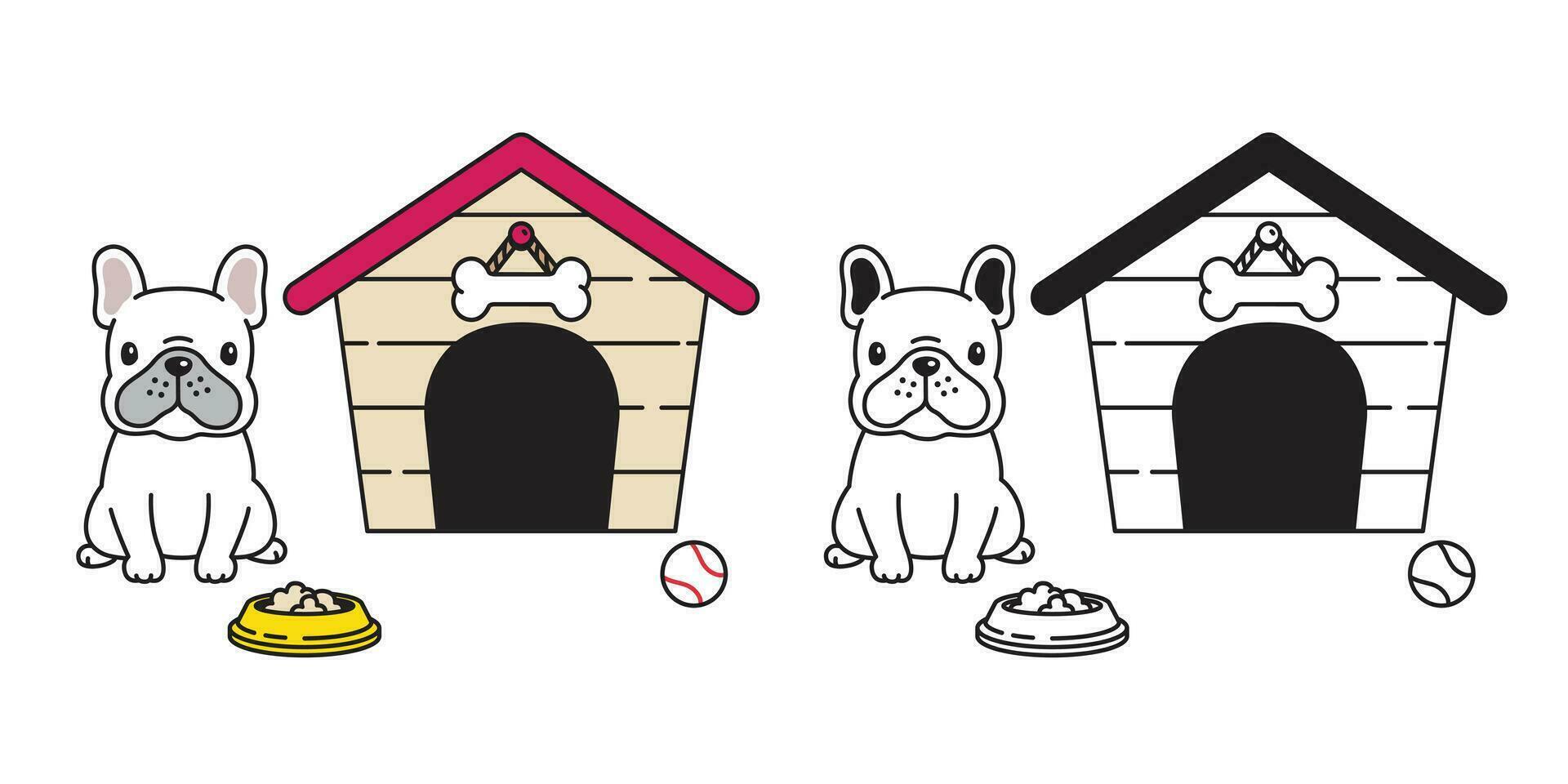 perro vector francés buldog casa pelota cuenco dibujos animados personaje icono logo ilustración