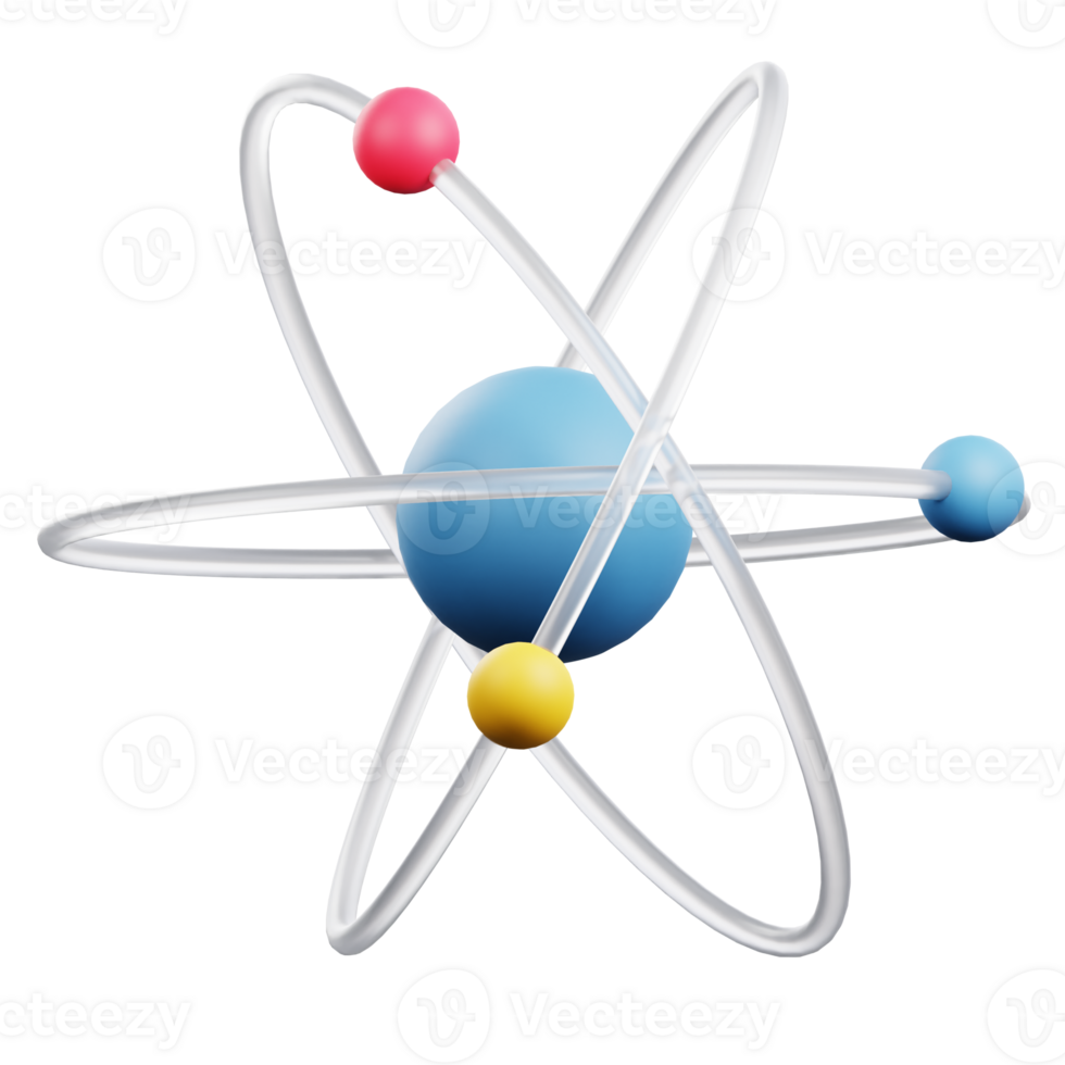 sguinzagliare il energia di chimica con Questo travolgente 3d icona di un atomo. Perfetto per scientifico, educativo, e a tema di ricerca disegni png