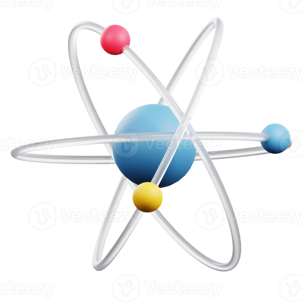 Unleash the power of chemistry with this captivating 3D icon of an atom. Perfect for scientific, educational, and research-themed designs png