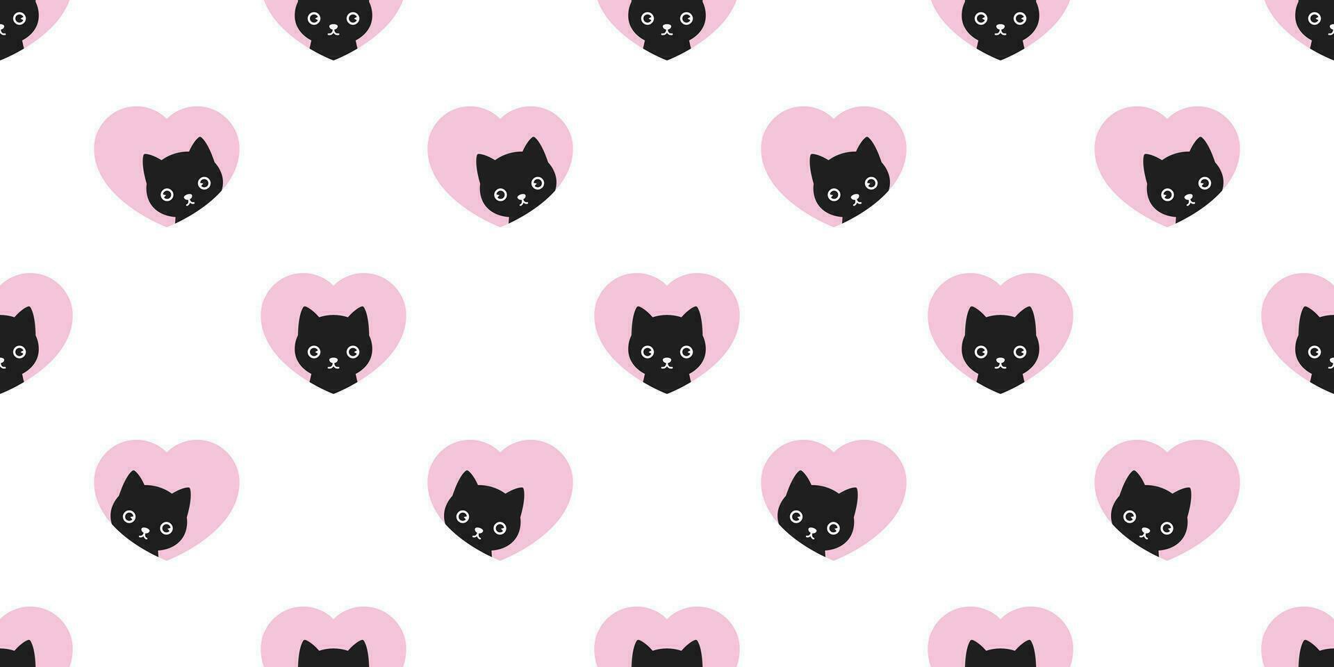 cat seamless pattern heart vector valentine kitten head calico black scarf isolated repeat wallpaper cartoon tile background illustration