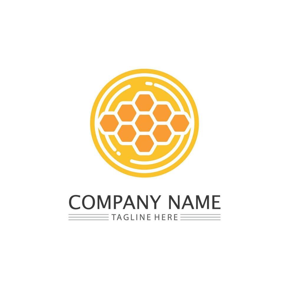 Honey and bee icon logo vector animal design and illustration