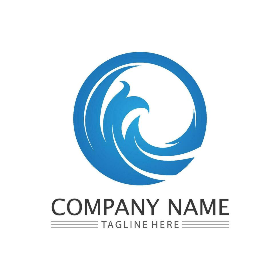 wave and water Isolated round shape logo Blue color logotype Flowing water image. Sea, ocean, river surface vector