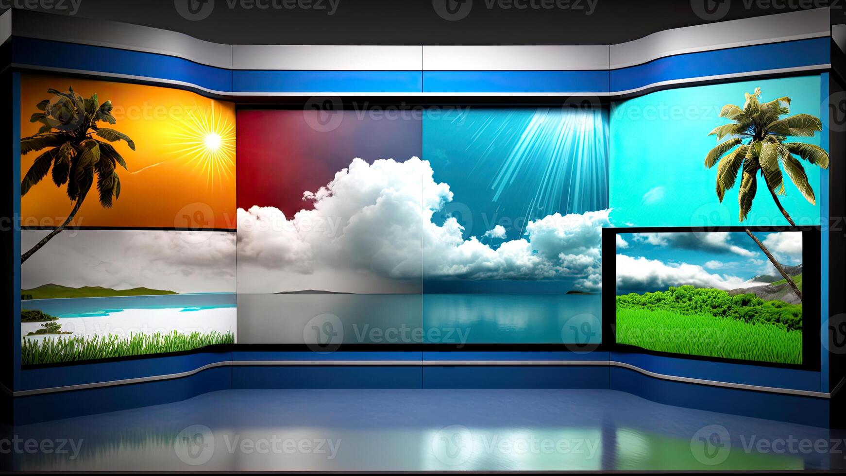 Beautiful weather on 3D Screens. Technology. photo