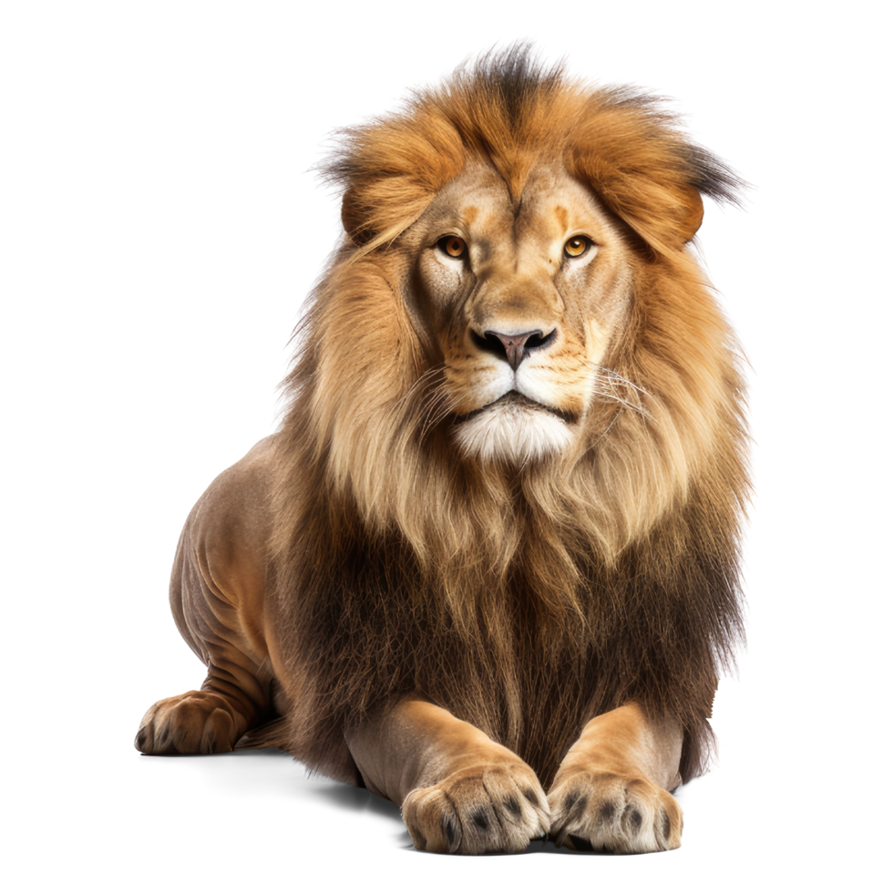 A handsome male lion sitting isolated on a transparent background ...