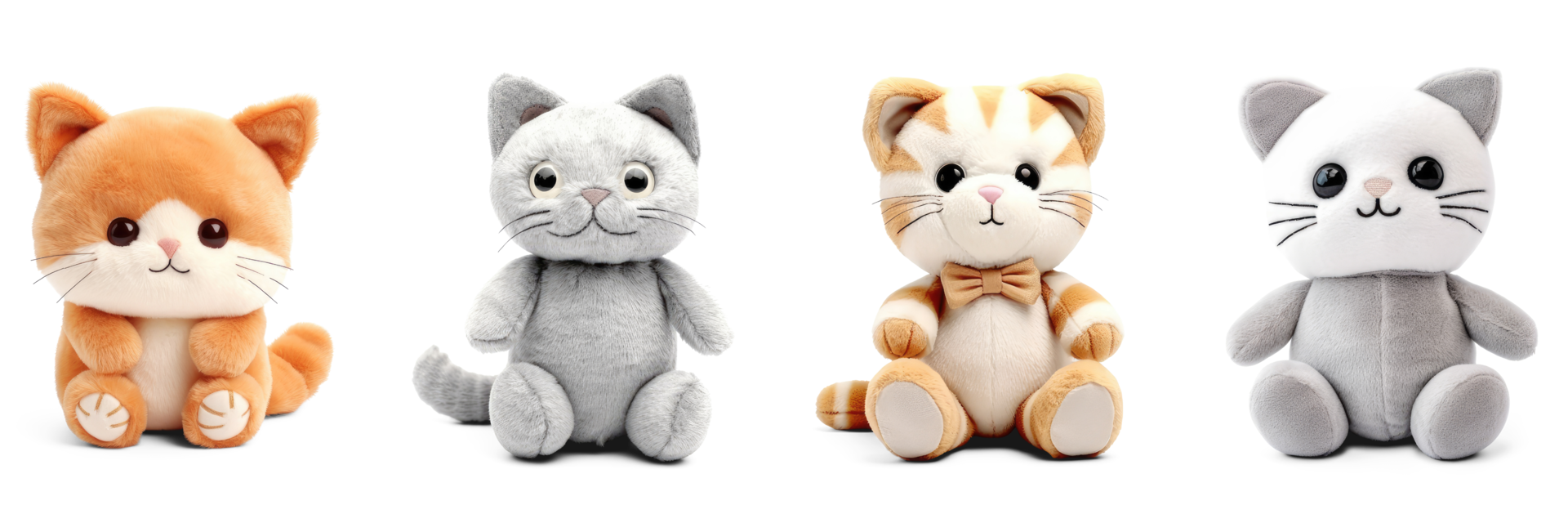 recheado gatinho brinquedos conjunto isolado em transparente fundo. fofo suave gato brinquedos generativo ai png