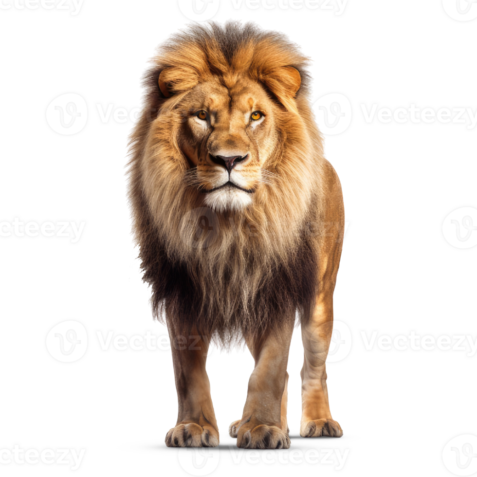 A handsome male lion isolated on a transparent background. Proud male lion png