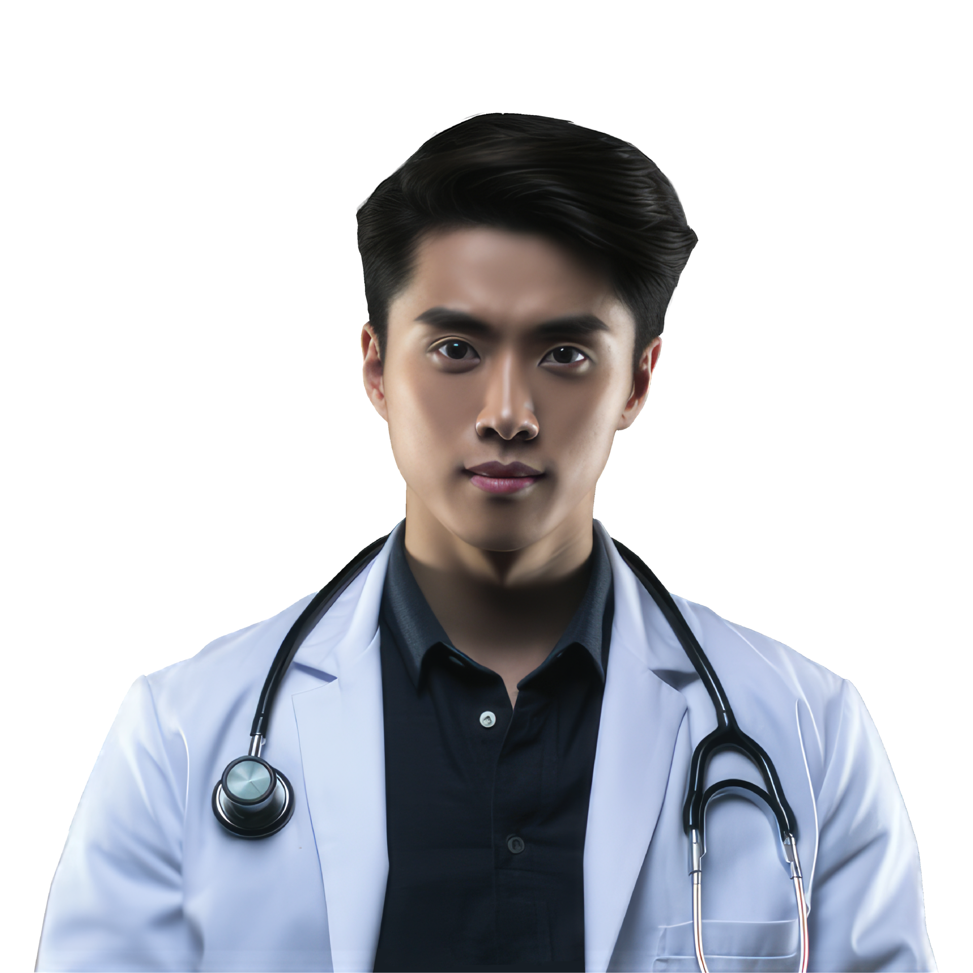 Asian handsome young male doctor in medical uniform isolated on