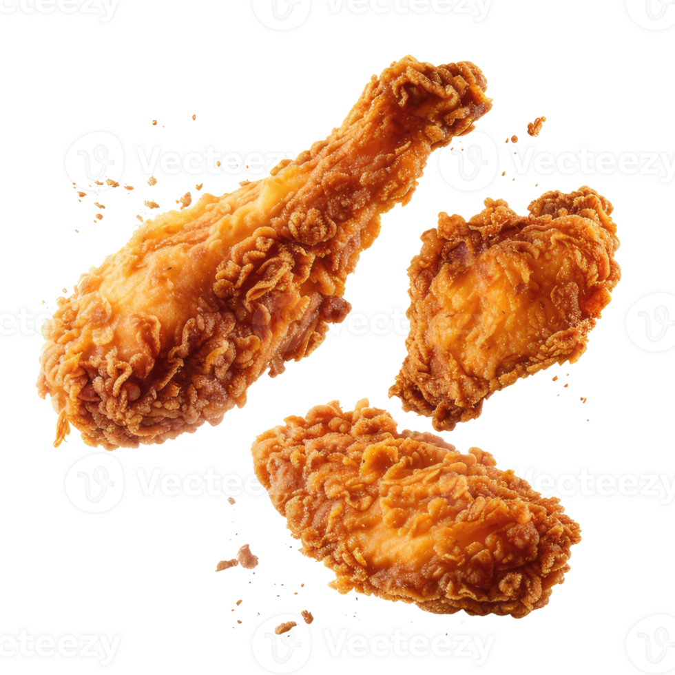 Hot and crispy fried chicken isolated on transparent background. Fresh pieces of crispy fried chicken. Fast food. Generative ai png