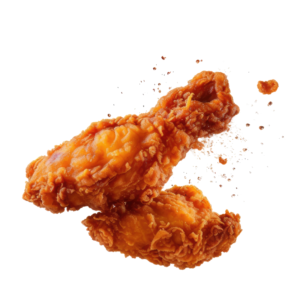 Hot and crispy fried chicken isolated on transparent background. Fresh pieces of crispy fried chicken. Fast food. png