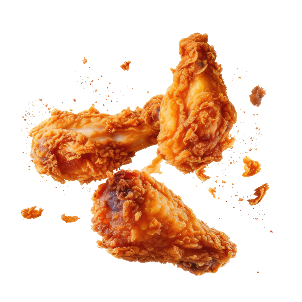 Hot and crispy fried chicken isolated on transparent background. Fresh pieces of crispy fried chicken. Fast food. Generative ai png