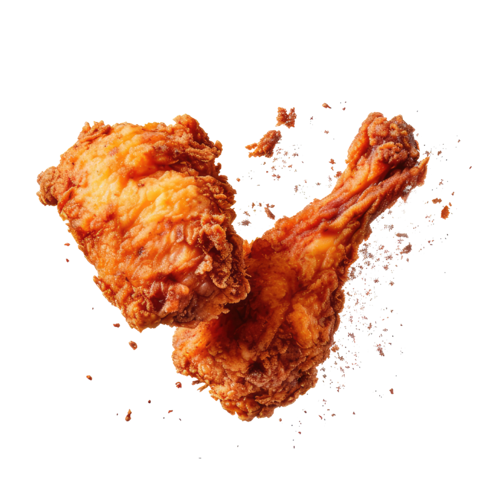 Hot and crispy fried chicken isolated on transparent background. Fresh pieces of crispy fried chicken. Fast food. png