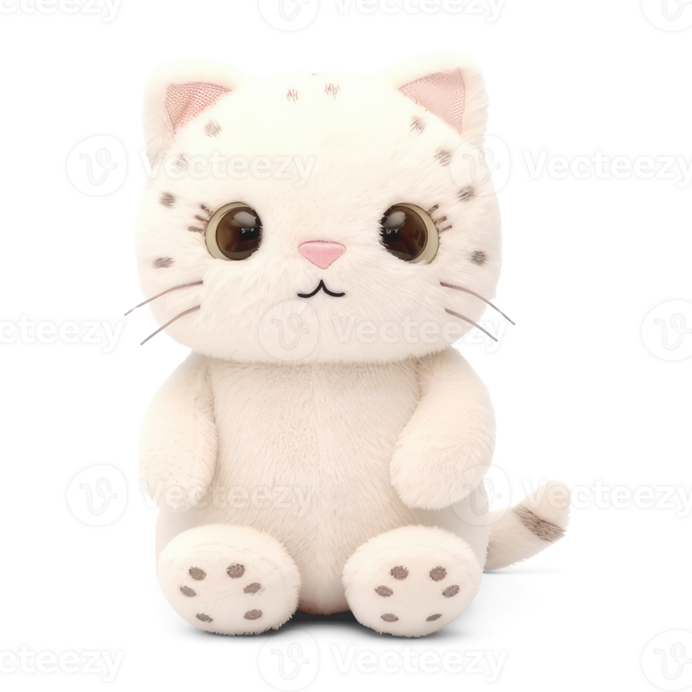 Stuffed cat toy isolated on transparent background. Fluffy soft cute kitten toy png