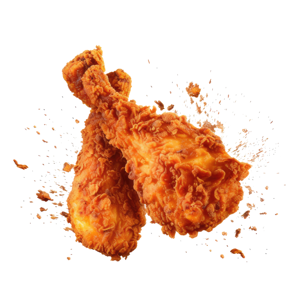 Hot and crispy fried chicken isolated on transparent background. Fresh pieces of crispy fried chicken. Fast food. Generative ai png