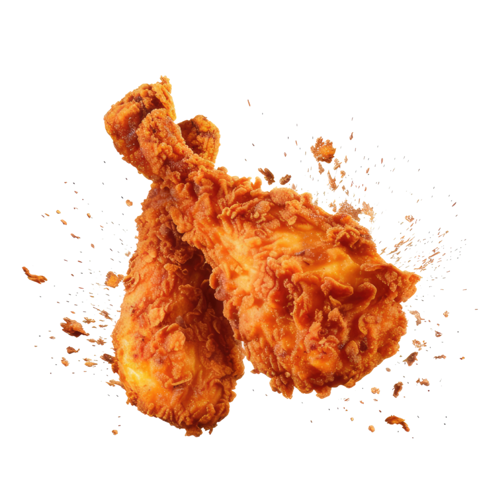 Hot and crispy fried chicken isolated on transparent background. Fresh pieces of crispy fried chicken. Fast food. Generative ai png