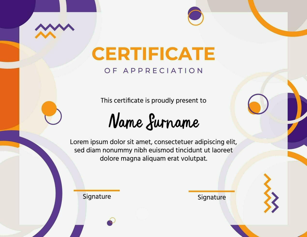 Creative Purple and Orange Circular Certificate of Appreciation Template