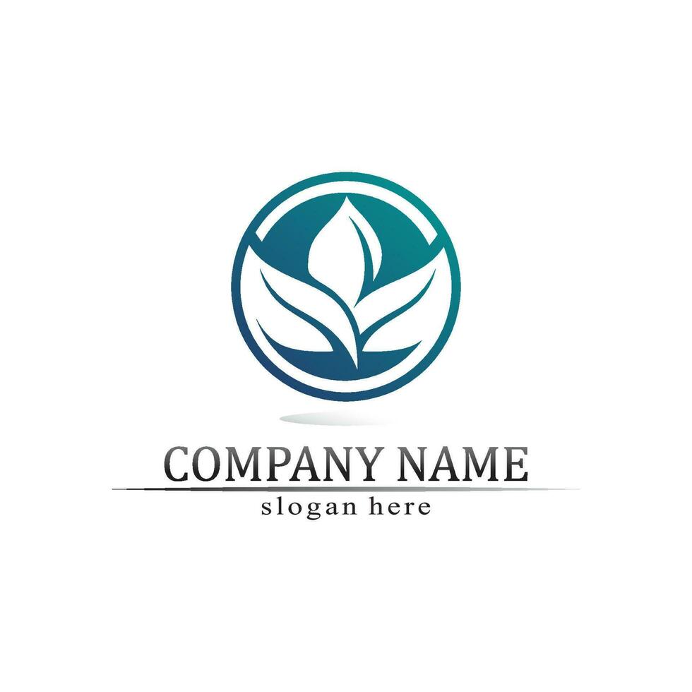 Tree leaf vector and green logo design friendly concept