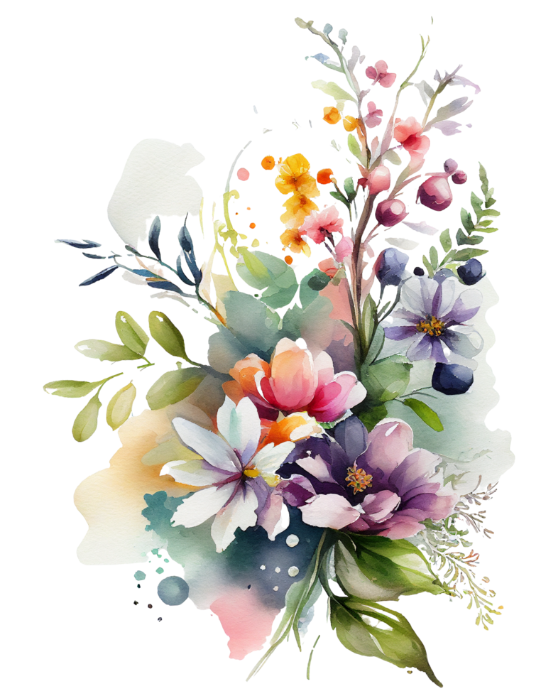 Flowers, Watercolor Flowers , Watercolor Colorful Spring Flowers Transparent Background png