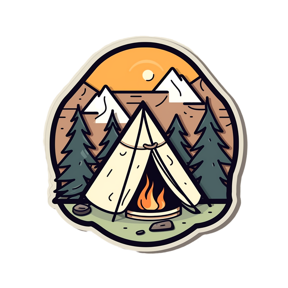 buitenshuis camping sticker png, minimalistische buitenshuis camping groot sticker ai gegenereerd png