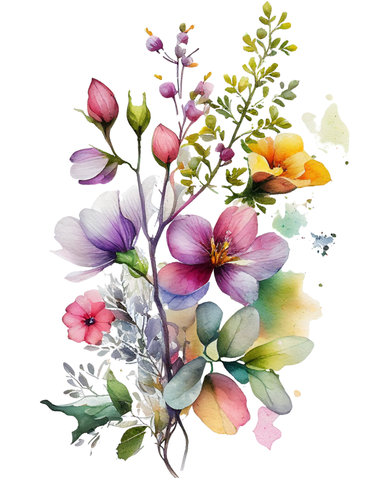 Blumen, Aquarell Blumen png, Aquarell bunt Frühling Blumen transparent Hintergrund ai generiert png