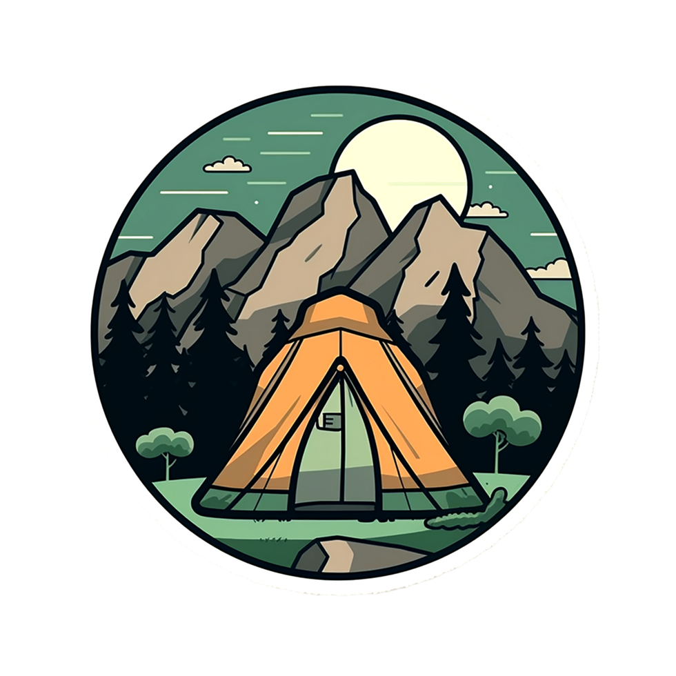 buitenshuis camping sticker png, minimalistische buitenshuis camping groot sticker ai gegenereerd png