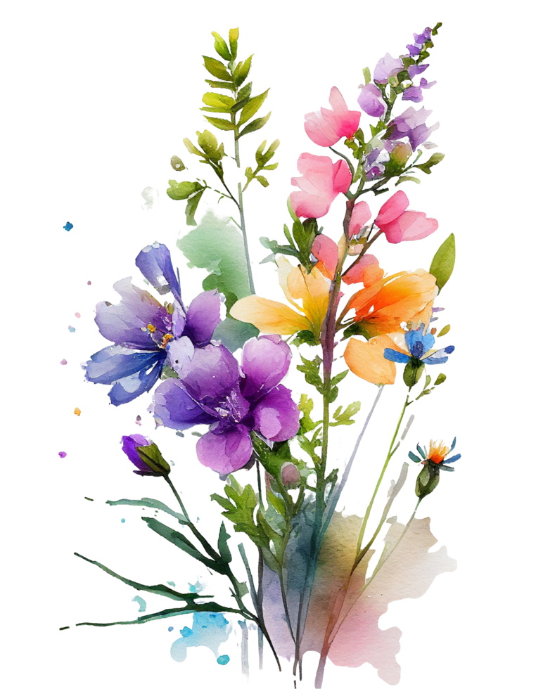 Flowers, Watercolor Flowers , Watercolor Colorful Spring Flowers Transparent Background png