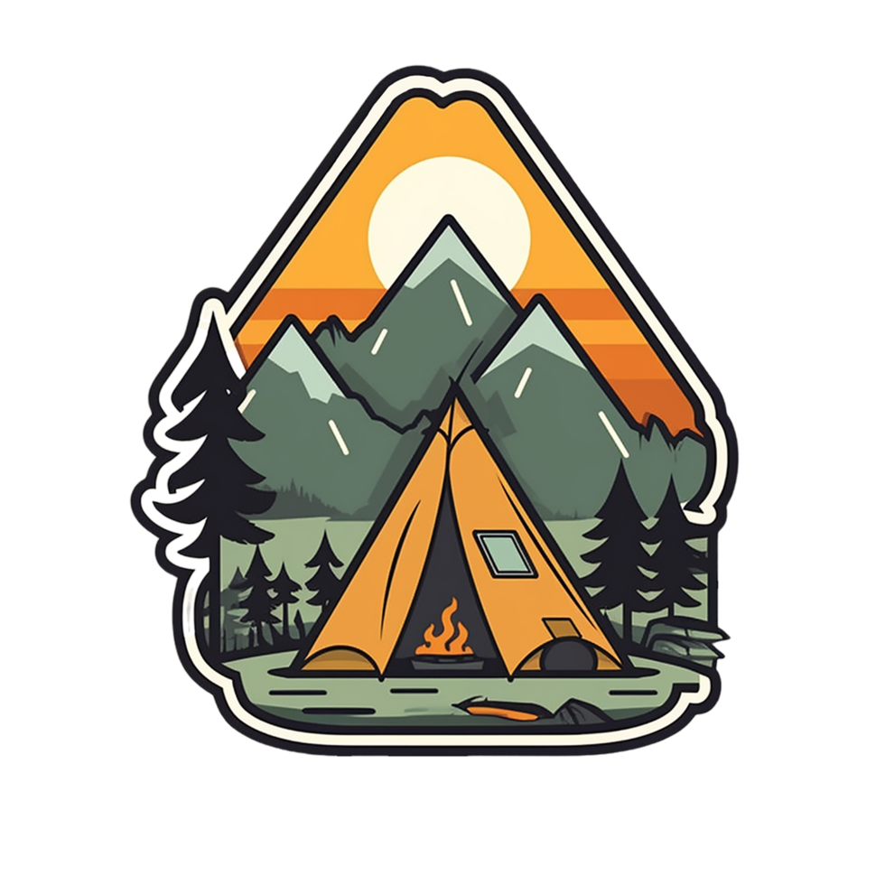 buitenshuis camping sticker png, minimalistische buitenshuis camping groot sticker ai gegenereerd png