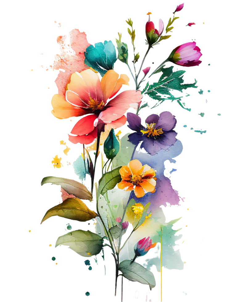 Blumen, Aquarell Blumen png, Aquarell bunt Frühling Blumen transparent Hintergrund ai generiert png