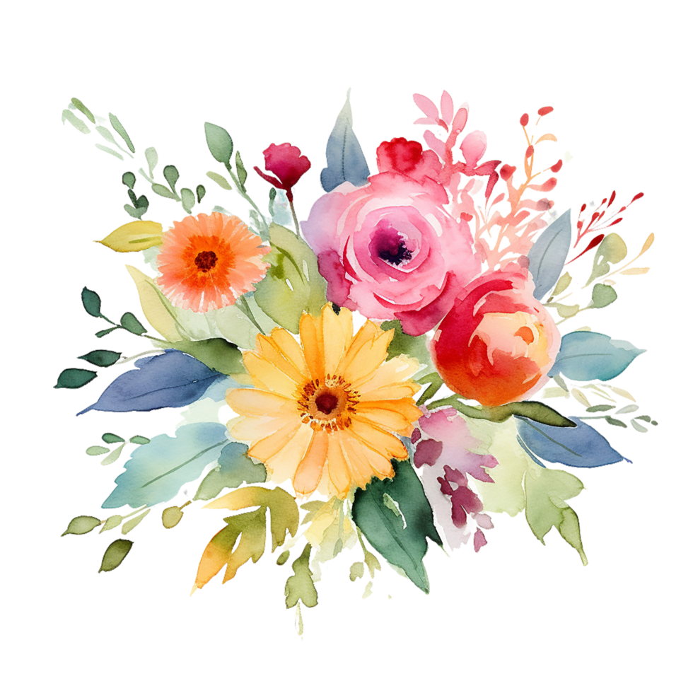 Blumen aquarelle png, Blumen aquarelle mit transparent Hintergrund ai generiert png