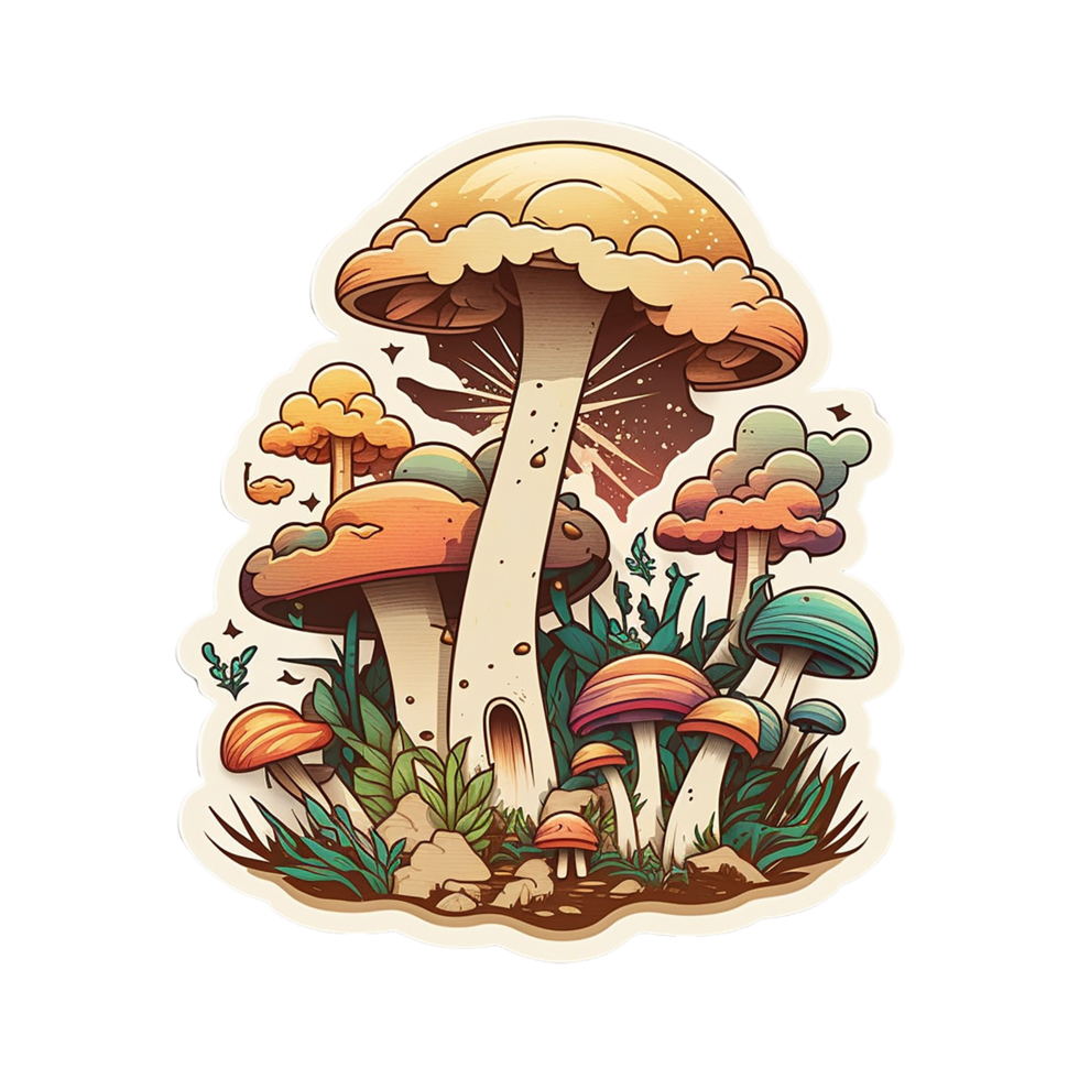 Groovy magic mushroom design earthy tones sticker png