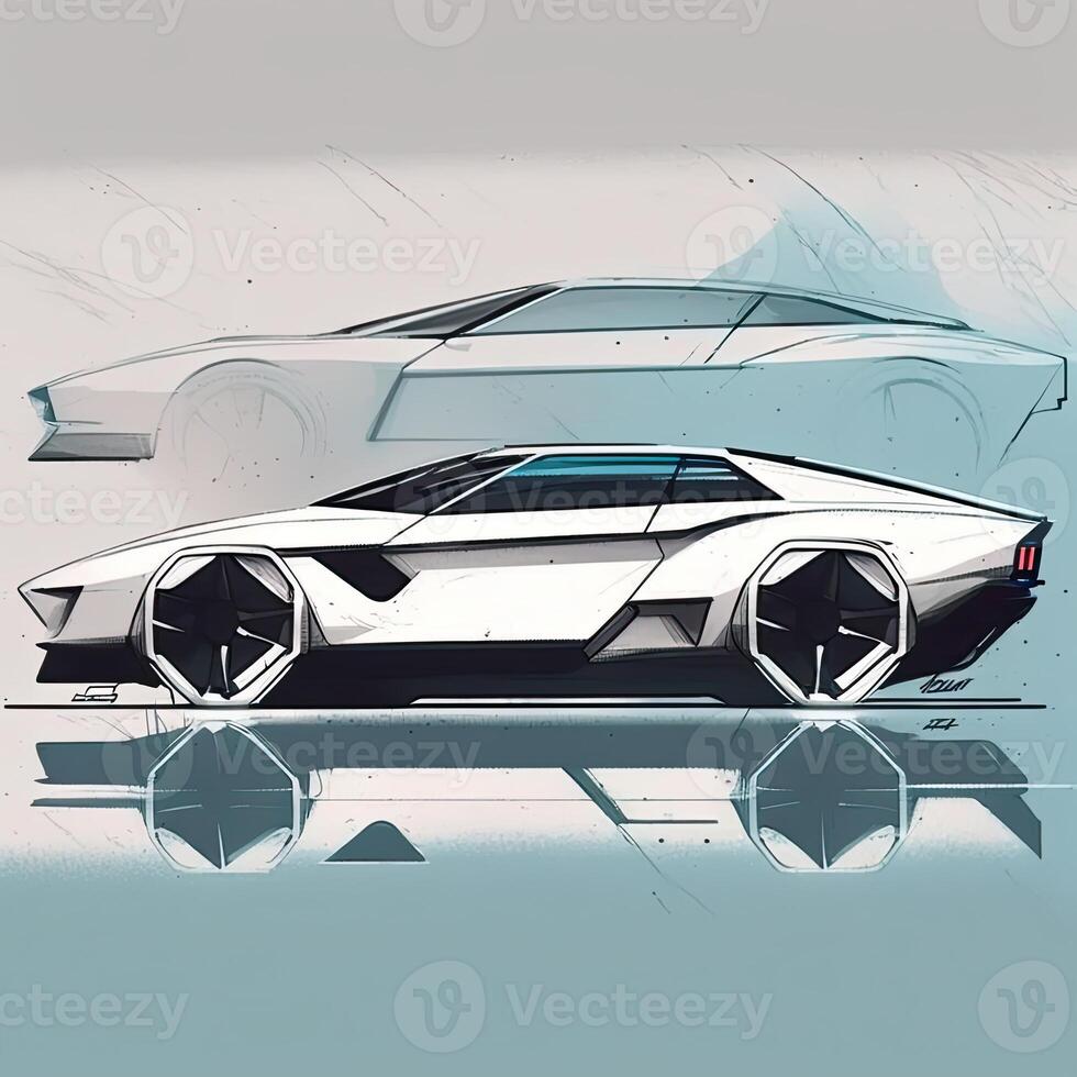 automobile on transparent background. Hand drawn sketch american transport photo