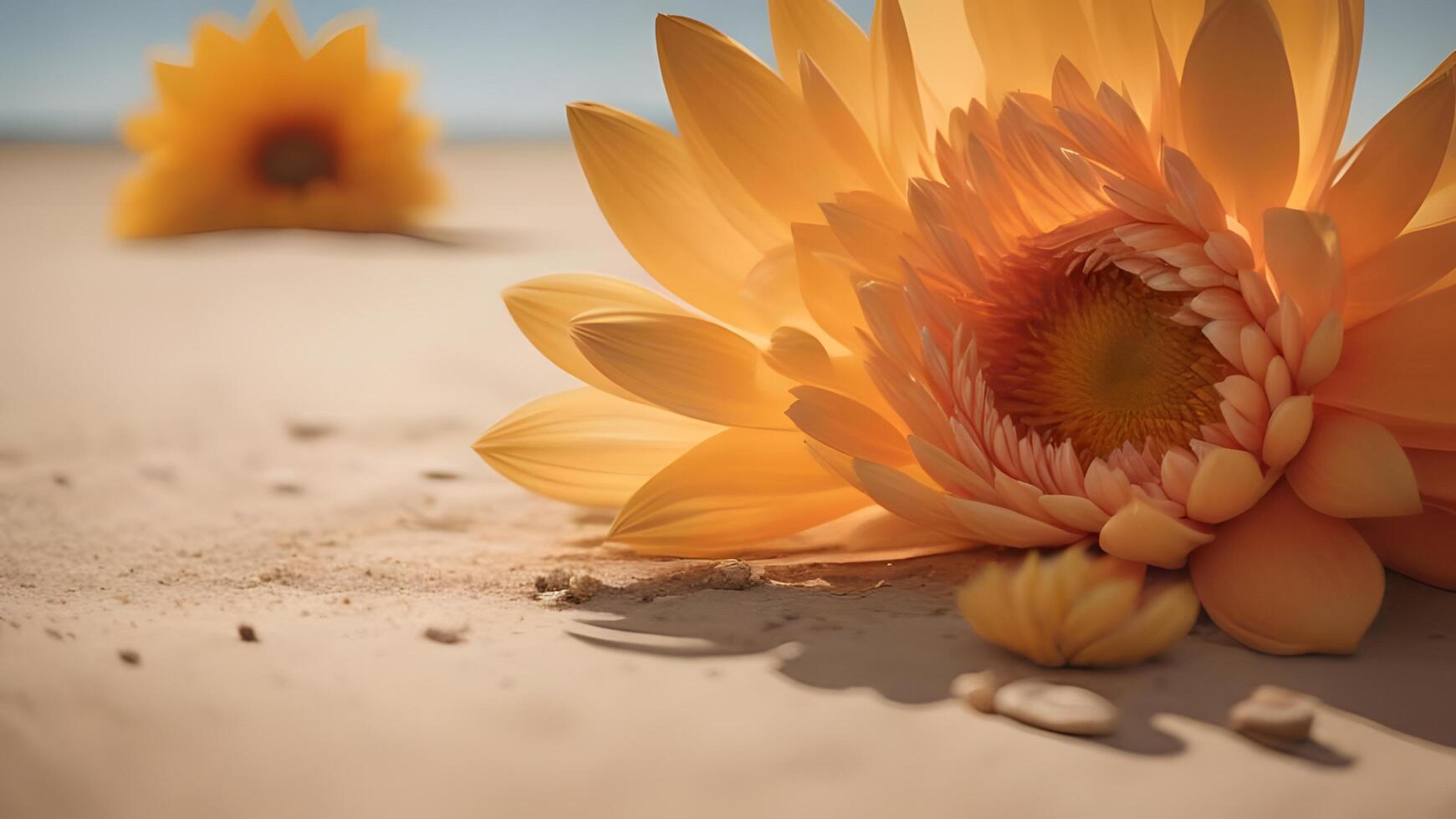 naranja gerbera flor en el arena con girasoles.generativo ai foto