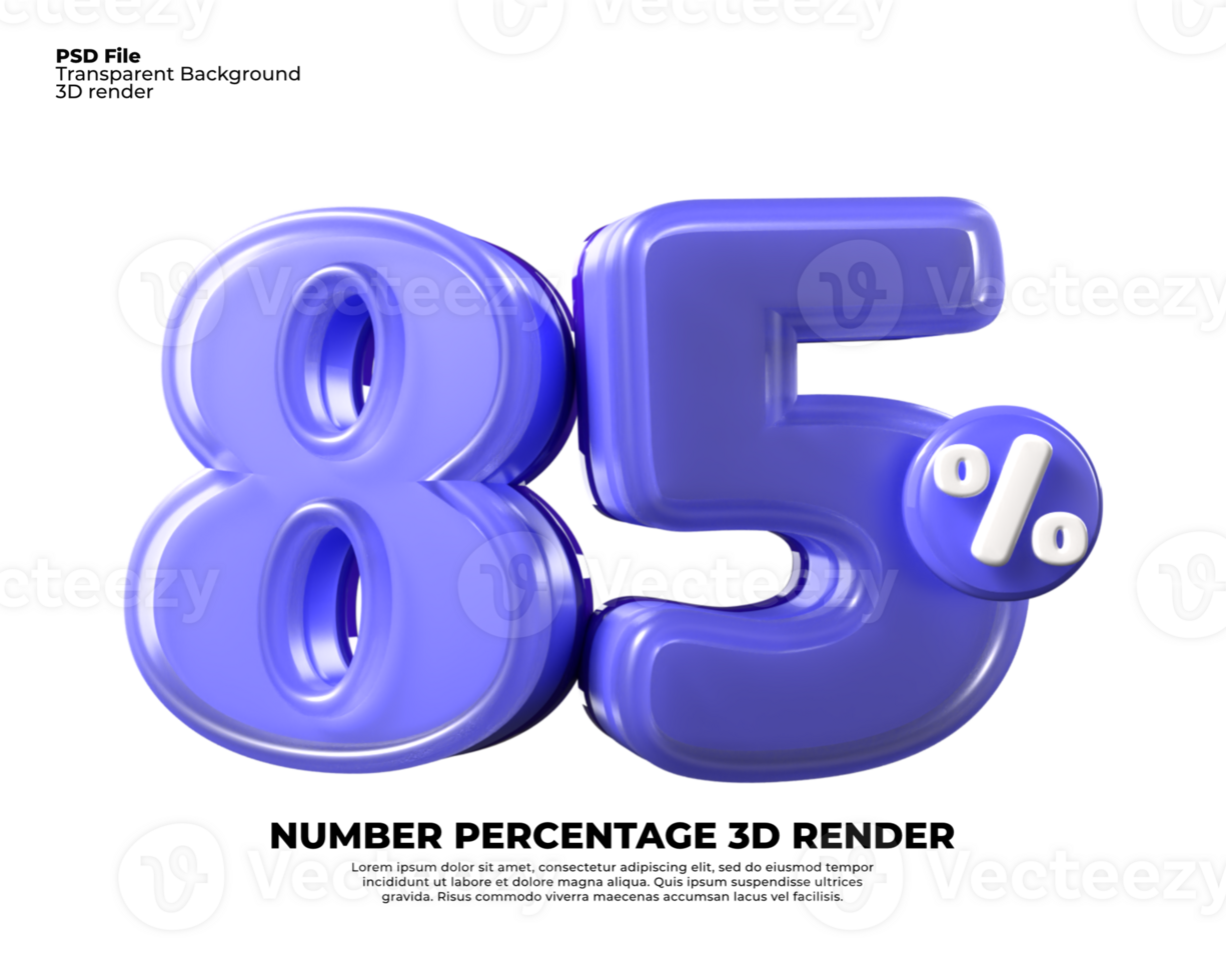 3D number 85 percentage sale discount purple texture plastic png