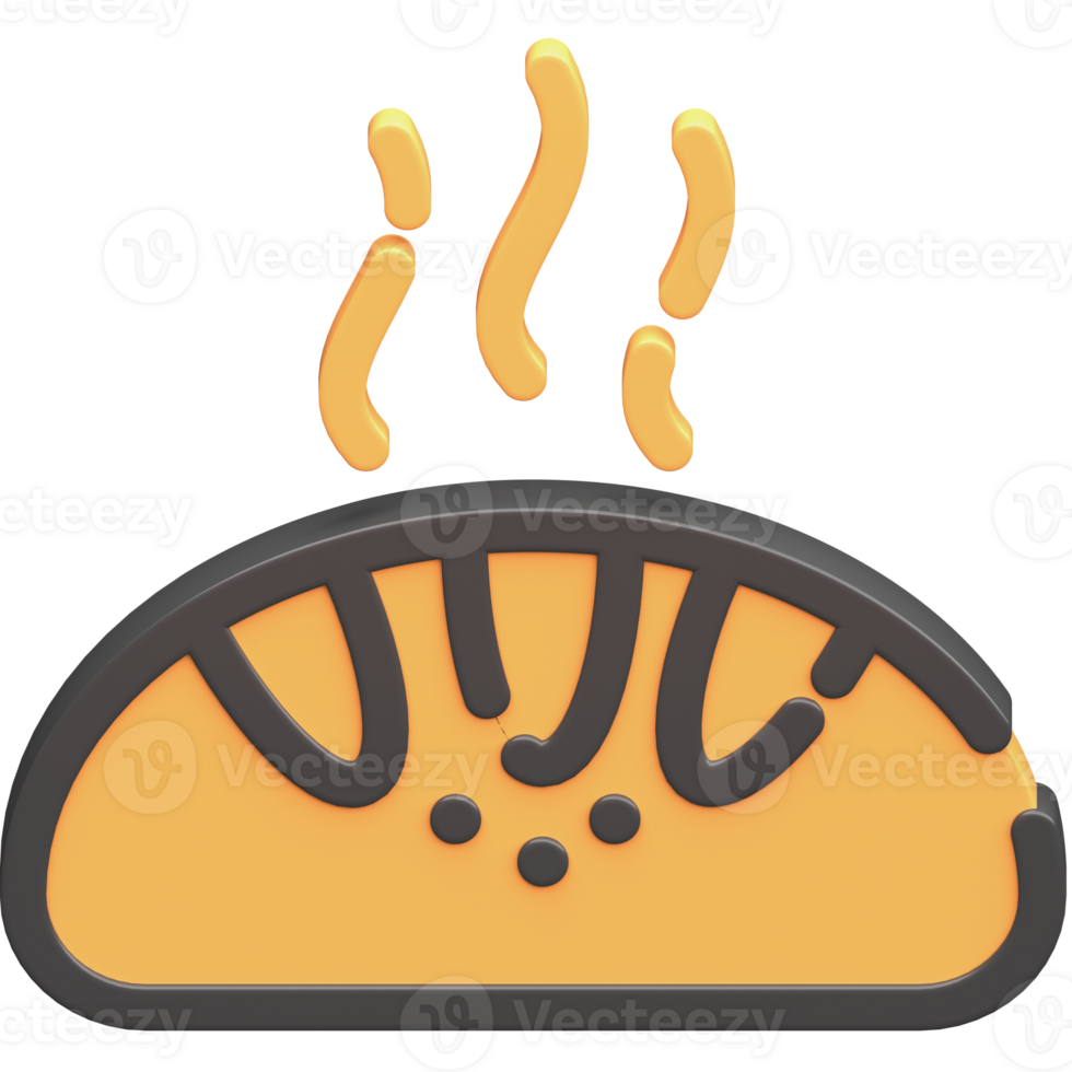 3d hot bread icon with dark theme and high quality render image png
