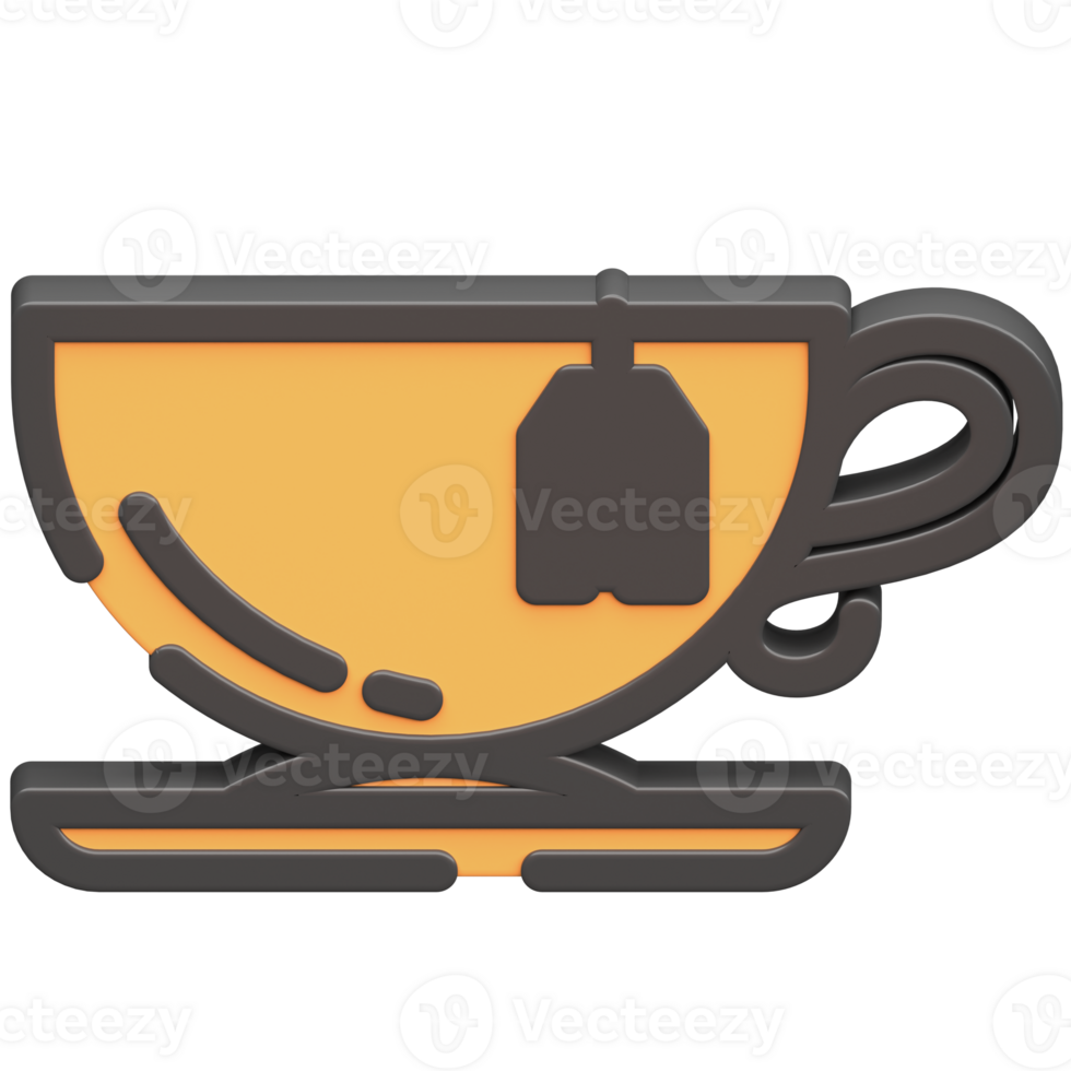 3d cup of tea icon with dark theme and high quality render image png