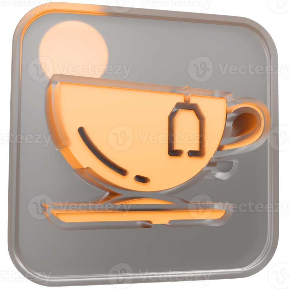 3d cup of tea icon with transparent glass box and high quality render image png