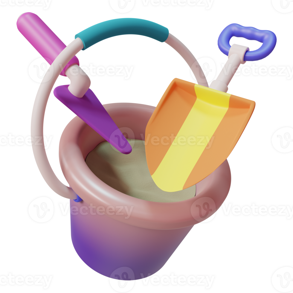 3d colorful bucket and shovels png