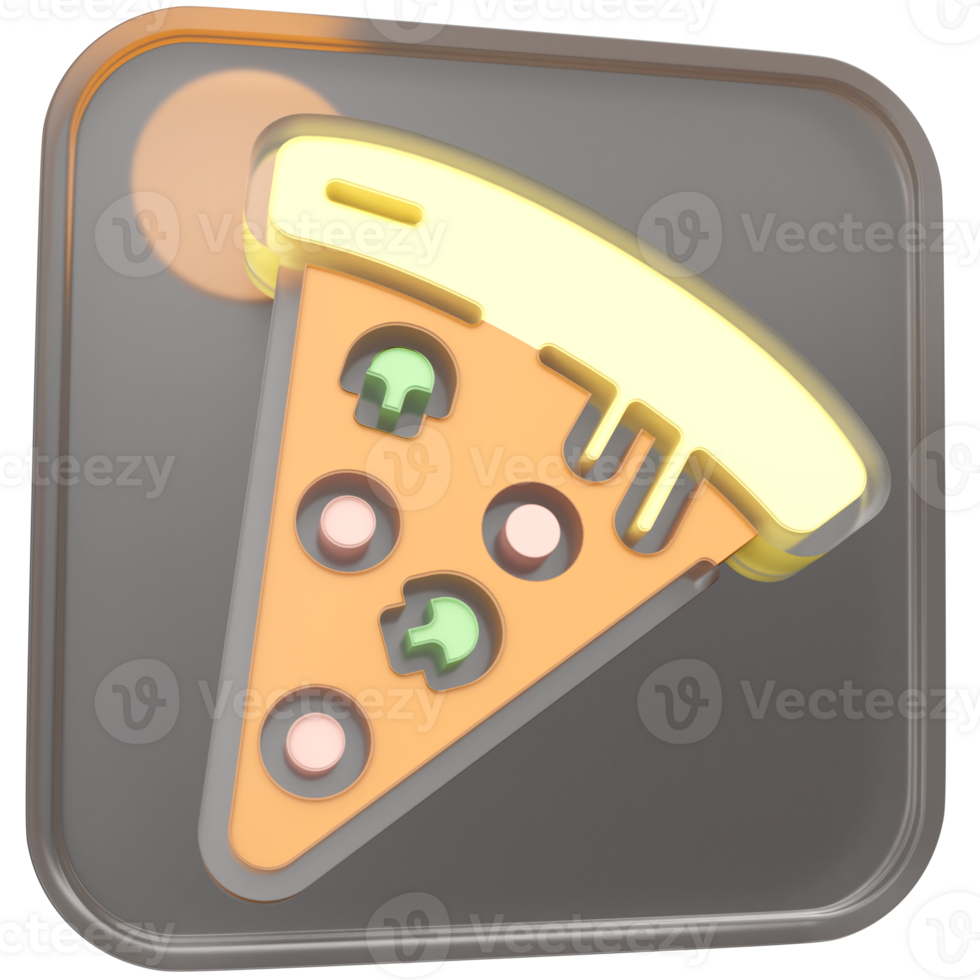 3d pizza icon with transparent glass box and high quality render image png